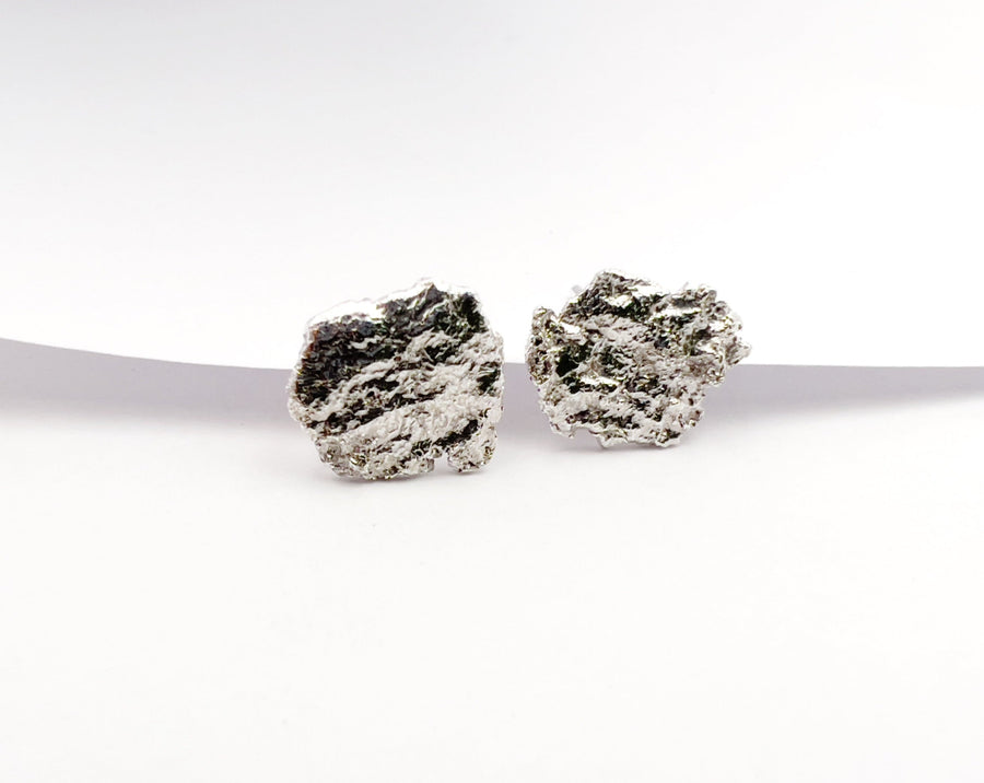 Bark wood texture earrings from recycled sterling silver. 